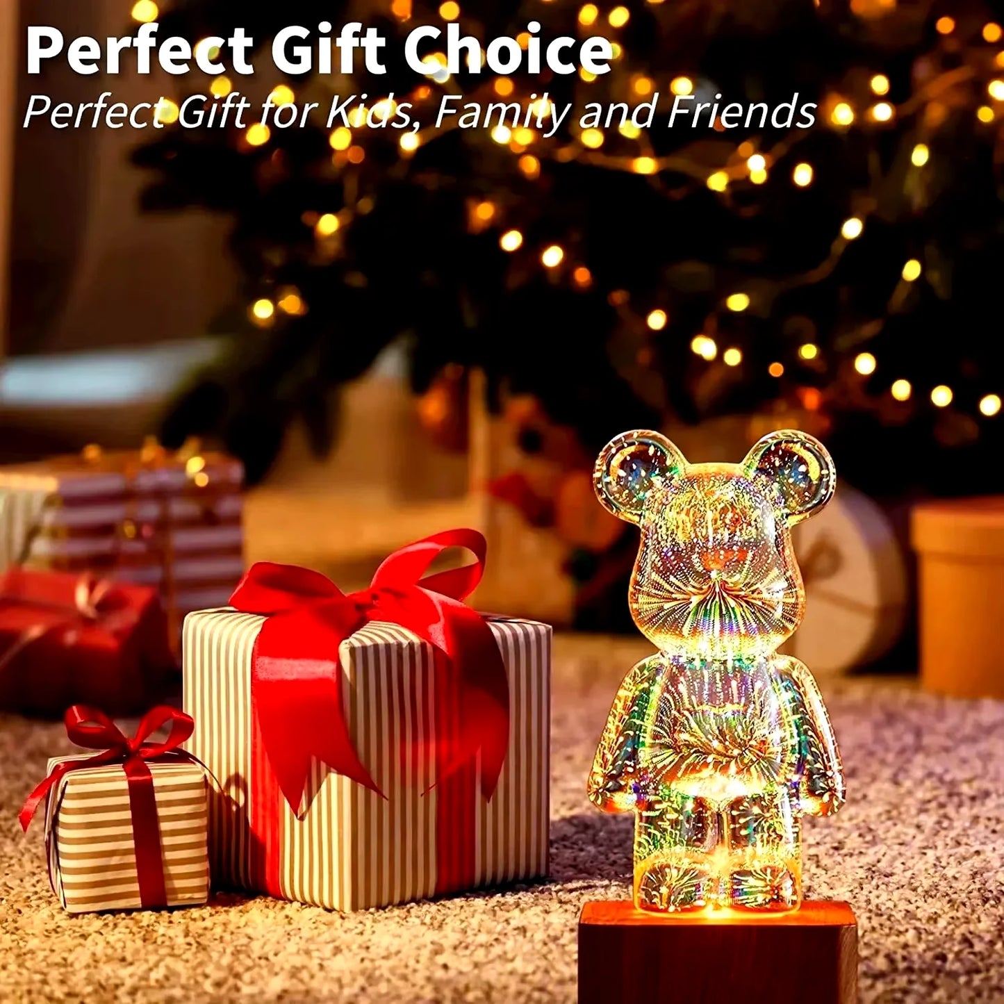 Lámpara de Cristal en Forma de Oso, simulación Fuegos Artificiales