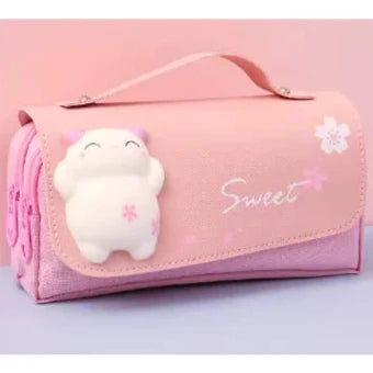 Estuche Kawaii de Gato Antiestrés con Doble Capa