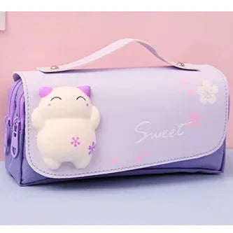 Estuche Kawaii de Gato Antiestrés con Doble Capa