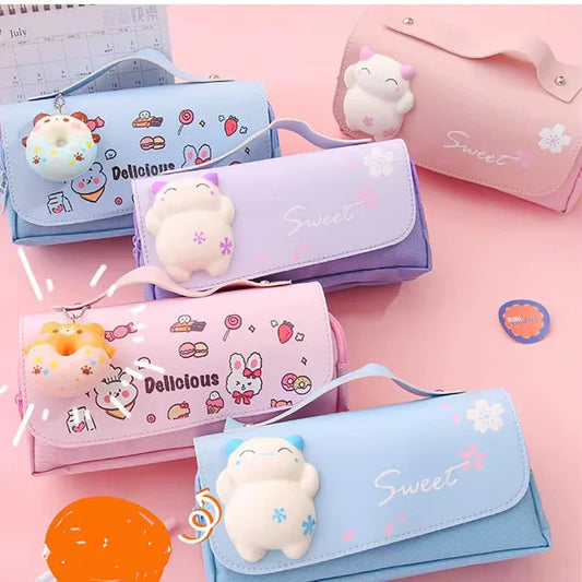 Estuche Kawaii de Gato Antiestrés con Doble Capa