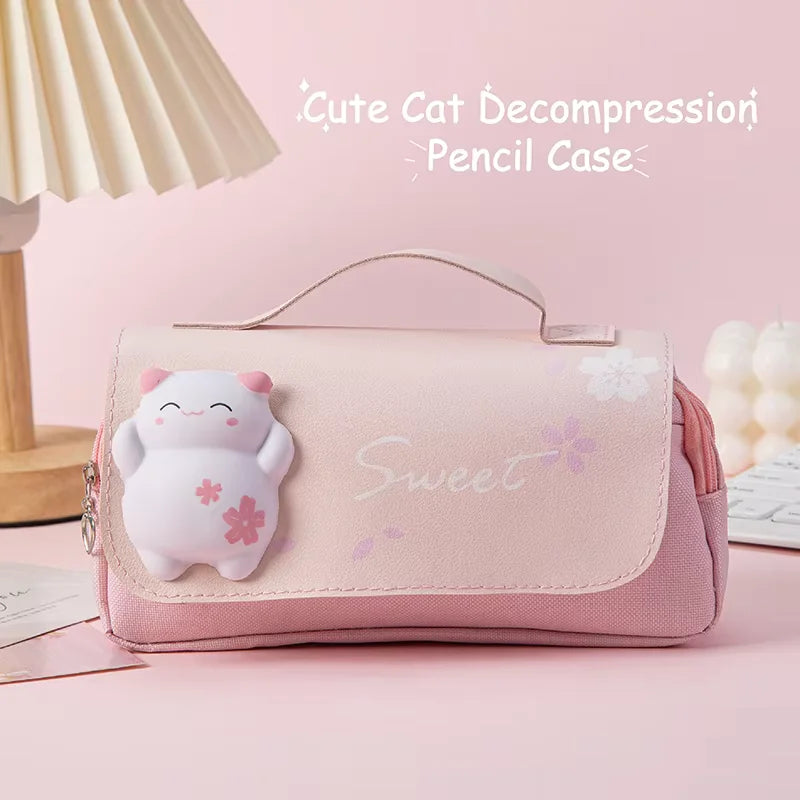 Estuche Kawaii de Gato Antiestrés con Doble Capa