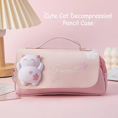 Estuche Kawaii de Gato Antiestrés con Doble Capa