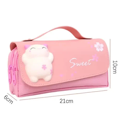 Estuche Kawaii de Gato Antiestrés con Doble Capa