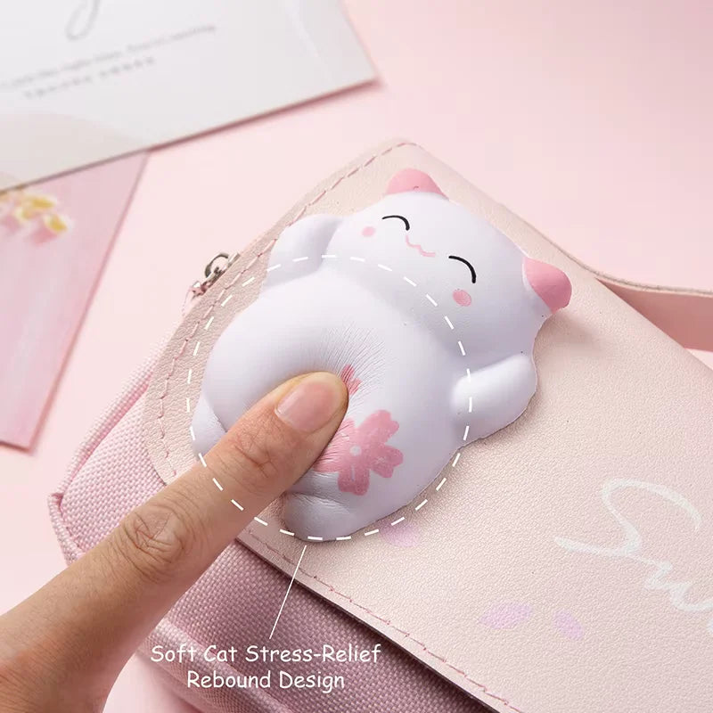 Estuche Kawaii de Gato Antiestrés con Doble Capa