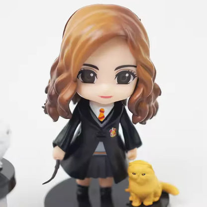 Set de 3 Figuras de Harry Potter, Ron Weasley y Hermione Granger con Mascotas