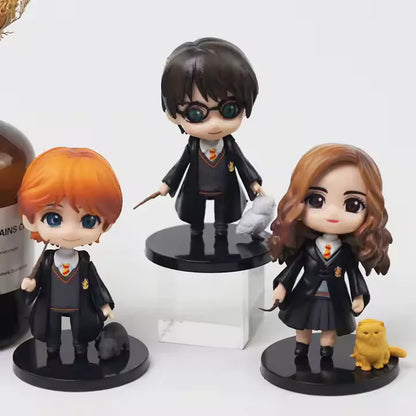Set de 3 Figuras de Harry Potter, Ron Weasley y Hermione Granger con Mascotas