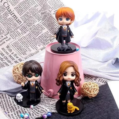 Set de 3 Figuras de Harry Potter, Ron Weasley y Hermione Granger con Mascotas