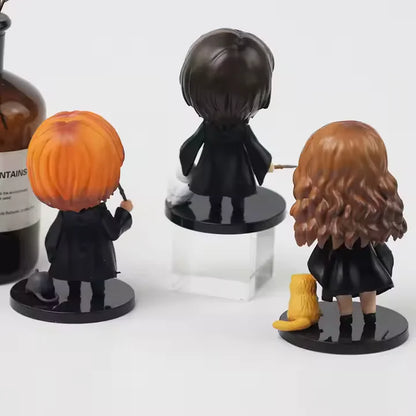 Set de 3 Figuras de Harry Potter, Ron Weasley y Hermione Granger con Mascotas