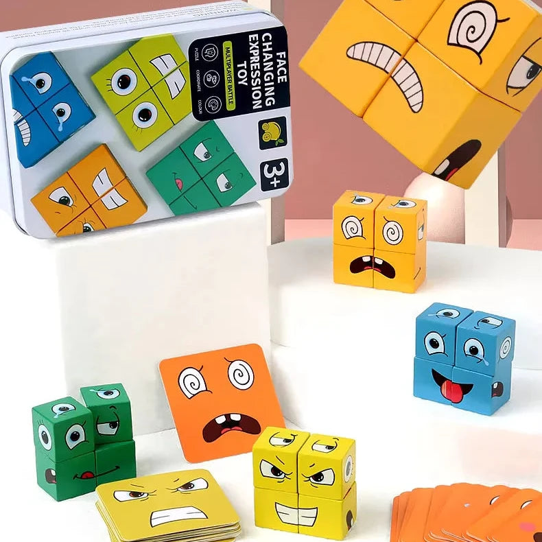 Cubo Cambia Caras: Juego de Expresiones y Rompecabezas de Madera Montessori