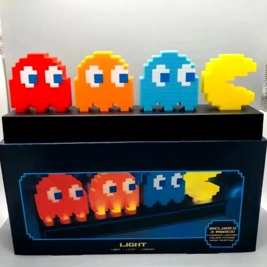 Lámpara 3D de Pac-Man con Fantasmas – Efecto Retro y Multimodo