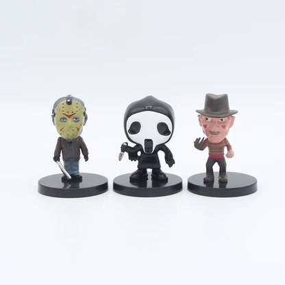 Set de 10 Figuras – Clásicos del Cine de Terror | Jason, Freddy, Chucky, V de Vendetta y más | 5.5 cm