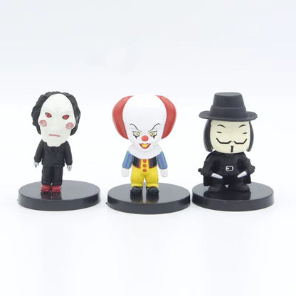 Set de 10 Figuras – Clásicos del Cine de Terror | Jason, Freddy, Chucky, V de Vendetta y más | 5.5 cm