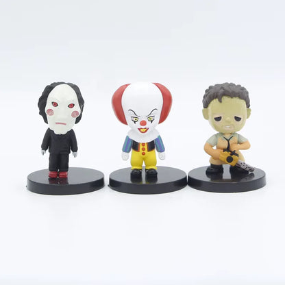 Set de 10 Figuras – Clásicos del Cine de Terror | Jason, Freddy, Chucky, V de Vendetta y más | 5.5 cm