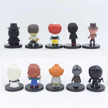 Set de 10 Figuras – Clásicos del Cine de Terror | Jason, Freddy, Chucky, V de Vendetta y más | 5.5 cm