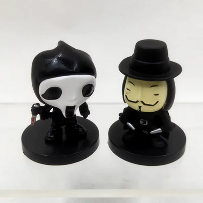 Set de 10 Figuras – Clásicos del Cine de Terror | Jason, Freddy, Chucky, V de Vendetta y más | 5.5 cm