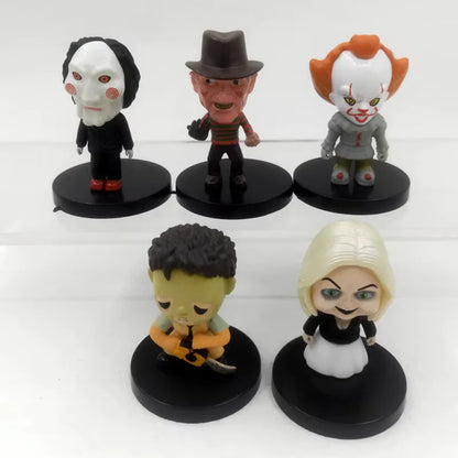Set de 10 Figuras – Clásicos del Cine de Terror | Jason, Freddy, Chucky, V de Vendetta y más | 5.5 cm